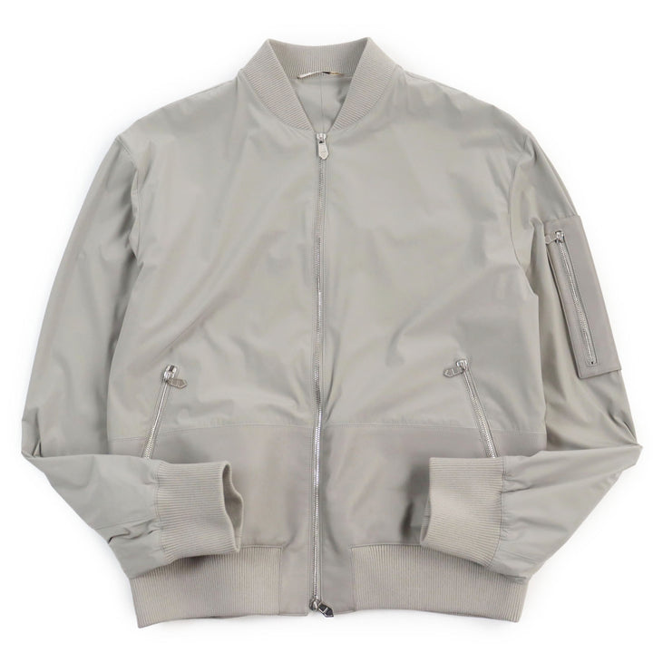 未使用品●HERMES エルメス 23SS ラムレザー使い ツーコンポジット リブジップアップ ジャケット グレー 50 フランス製　正規品 メンズ