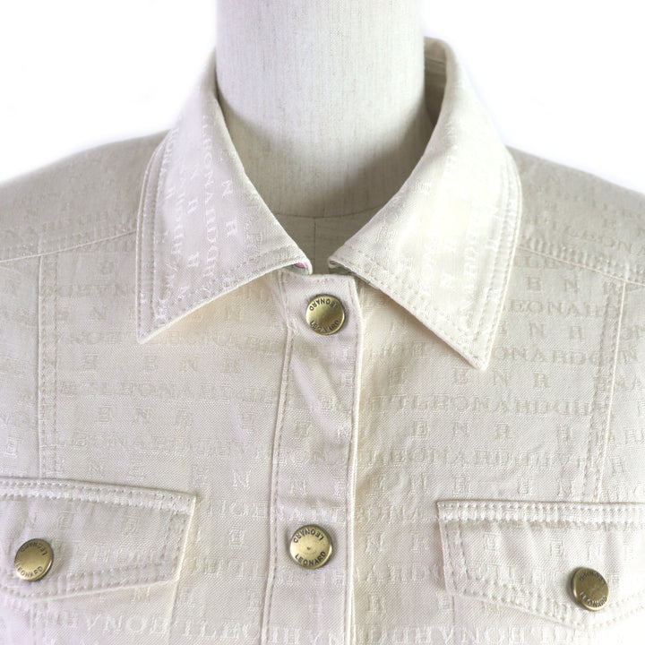 【ドンドン見直し】美品▼LEONARD レオナール ロゴ総柄 ロゴ入りゴールドボタン ブルゾン ジャケット 9 日本製 正規品 レディース