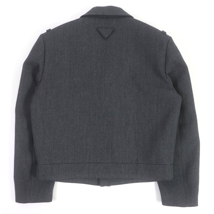 極美品□プラダ 定価440000円 23AW SGC362 トライアングルロゴ フライフロント 比翼 ウールブルゾンジャケット グレー 48 伊製 正規品