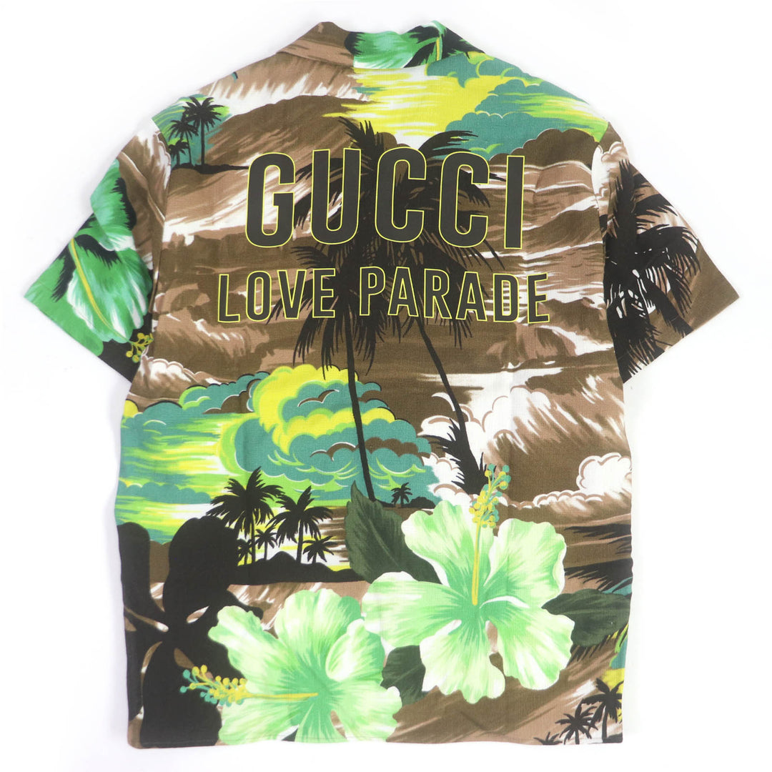 【ドンドン見直し】極美品□GUCCI グッチ 22AW 694123 LOVE PARADE バックプリント 半袖 アロハシャツ 44 伊製 正規品