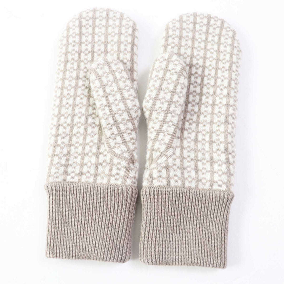 未使用品◎エルメス ホープ カシミヤ100％ ジャガードHモチーフ ニット ミトン／手袋 グレージュ アイボリー S 箱付 正規品 レディース