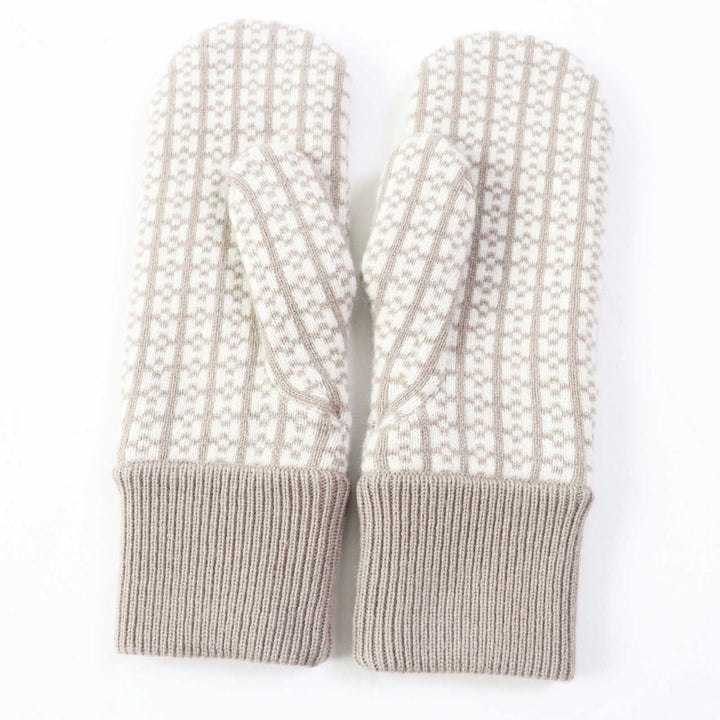 未使用品◎エルメス ホープ カシミヤ100％ ジャガードHモチーフ ニット ミトン／手袋 グレージュ アイボリー S 箱付 正規品 レディース