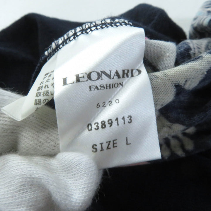 美品★レオナール ファッション フラワー ペイズリー柄 シルク混 ウール ハイネック 半袖ニット ネイビー マルチ L 日本製 正規品