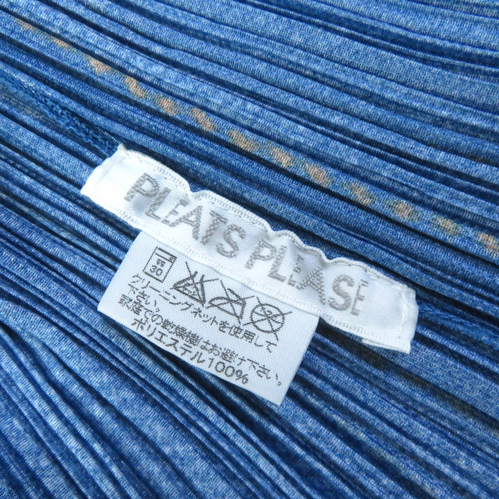 【ドンドン見直し】極美品★プリーツプリーズ イッセイミヤケ PP22-JE814 ロゴボタン付 デニム転写 ノースリーブ カットソー 3 正規品