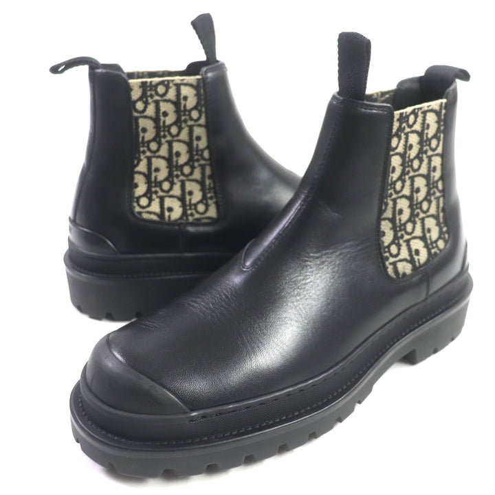 美品▼DIOR ディオール オム 定価176000円 DIOR EXPLORER オブリーク レザー サイドゴア チェルシー ブーツ ブラック 39 袋付 伊製
