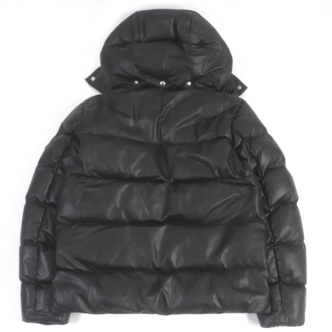 美品□MONCLER モンクレール 22-23AW DAUPHINELL ロゴワッペン付き フーデッド ラムレザーダウンジャケット ブラック 2 正規品 メンズ