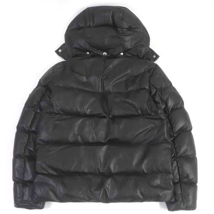 美品□MONCLER モンクレール 22-23AW DAUPHINELL ロゴワッペン付き フーデッド ラムレザーダウンジャケット ブラック 2 正規品 メンズ