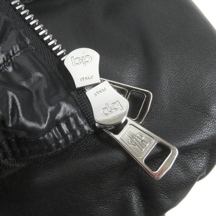 美品□MONCLER モンクレール 22-23AW DAUPHINELL ロゴワッペン付き フーデッド ラムレザーダウンジャケット ブラック 2 正規品 メンズ