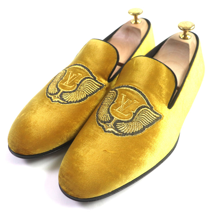 【ドンドン見直し】極美品▼LOUIS VUITTON ルイヴィトン オートゥイユライン ベロア 刺繍入り スリッポン ローファー 6 伊製