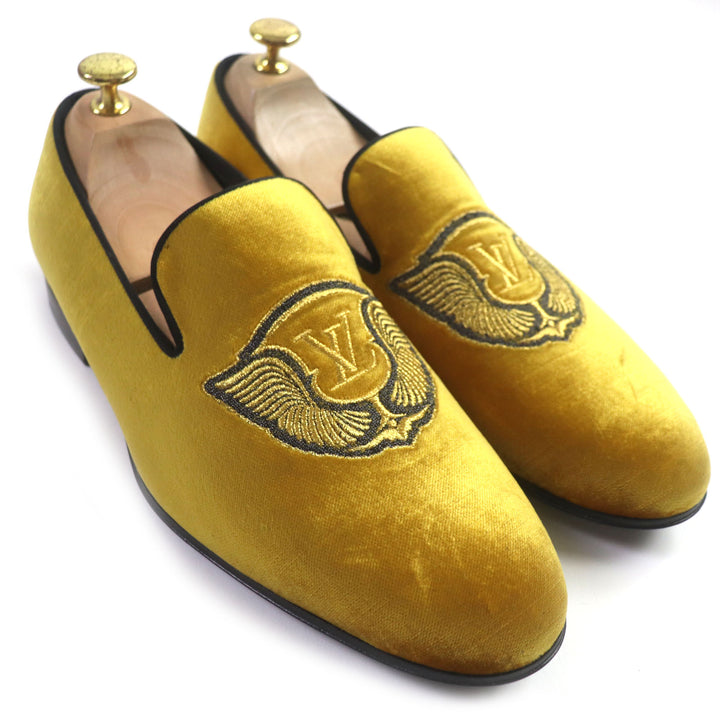 【ドンドン見直し】極美品▼LOUIS VUITTON ルイヴィトン オートゥイユライン ベロア 刺繍入り スリッポン ローファー 6 伊製