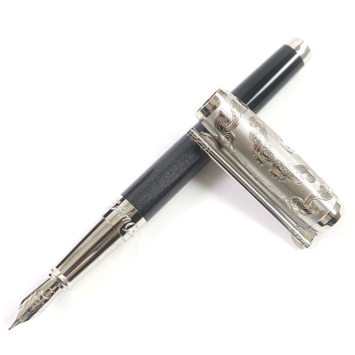 【ドンドン見直し】未使用品▼Dupont デュポン ワイルドウェスト ペン先14K Mニブ 198/1500 万年筆 ブラック シルバー ケース付 仏製
