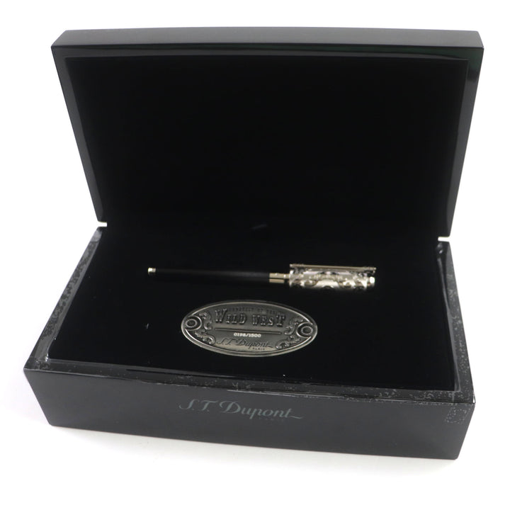 【ドンドン見直し】未使用品▼Dupont デュポン ワイルドウェスト ペン先14K Mニブ 198/1500 万年筆 ブラック シルバー ケース付 仏製