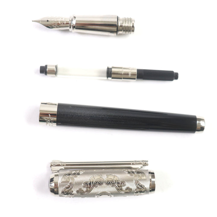 【ドンドン見直し】未使用品▼Dupont デュポン ワイルドウェスト ペン先14K Mニブ 198/1500 万年筆 ブラック シルバー ケース付 仏製