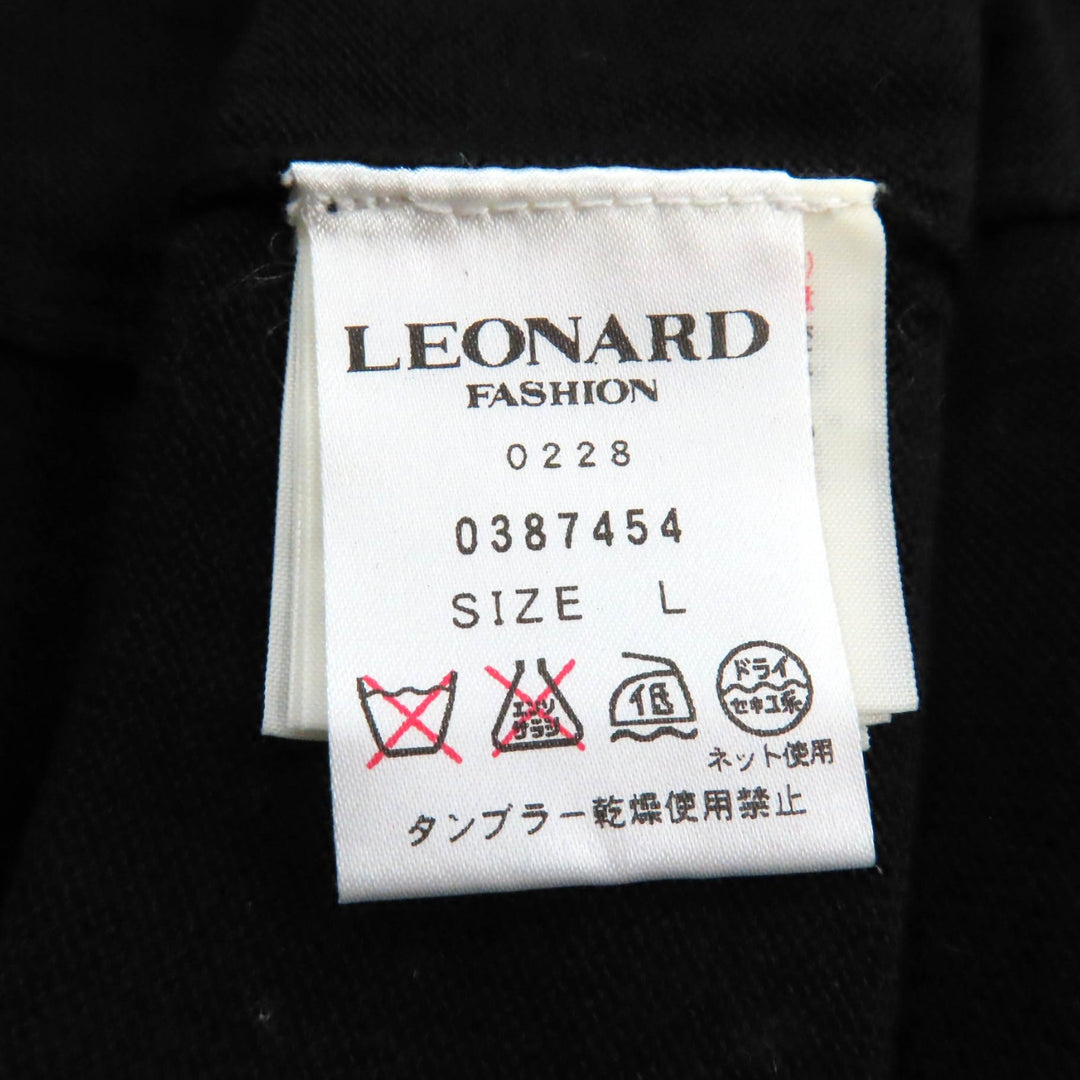 極美品★レオナール ファッション 0387454 ビーズ ラインストーン装飾 ロゴ刺繍入り 七分丈 ニット チュニック ブラック L 正規品