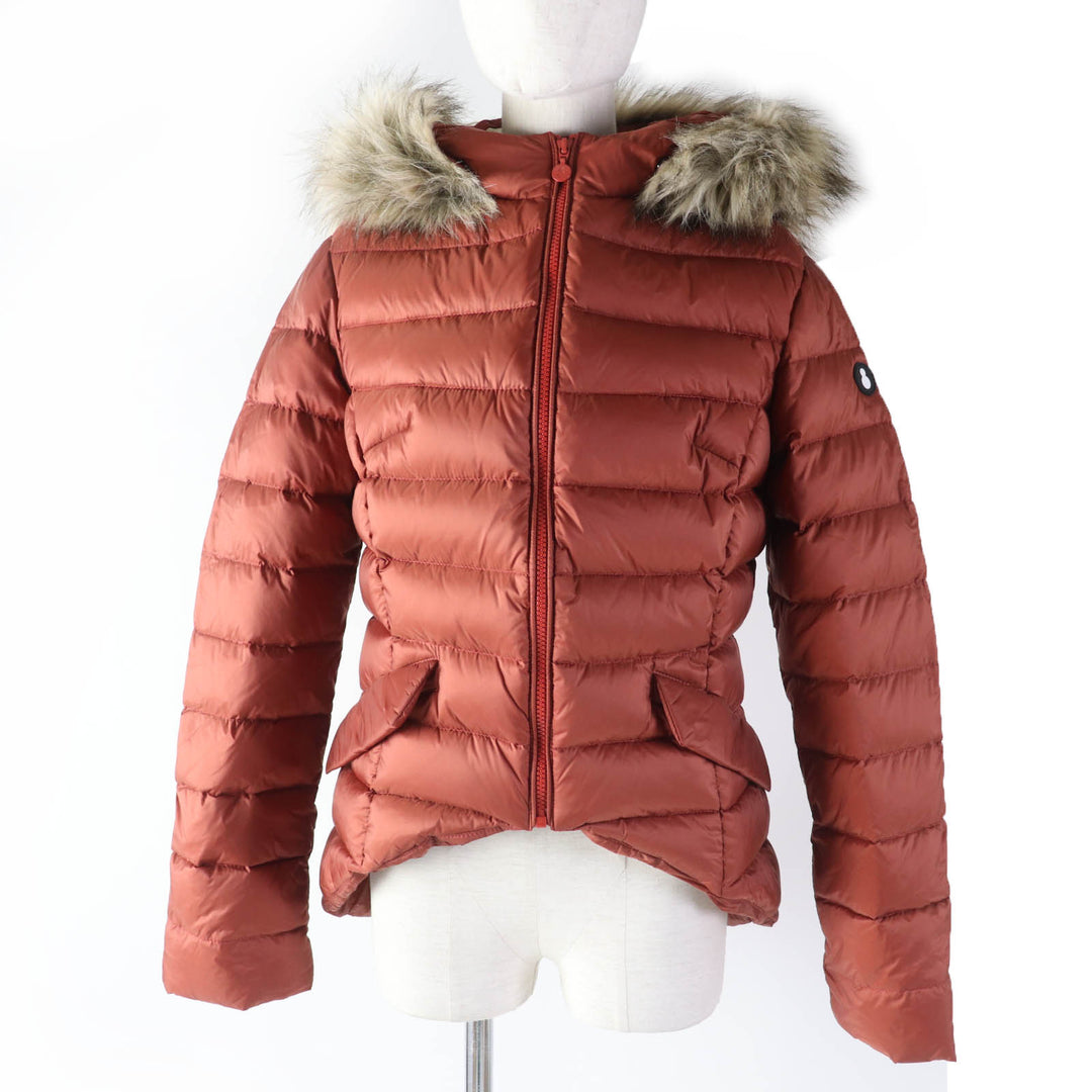 美品☆SNOWMAN NEW YORK スノーマン ニューヨーク TART ロゴワッペン・フェイクファー・フード付 ダウンジャケット オレンジ M 正規品