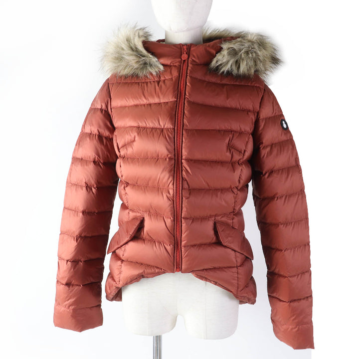 美品☆SNOWMAN NEW YORK スノーマン ニューヨーク TART ロゴワッペン・フェイクファー・フード付 ダウンジャケット オレンジ M 正規品