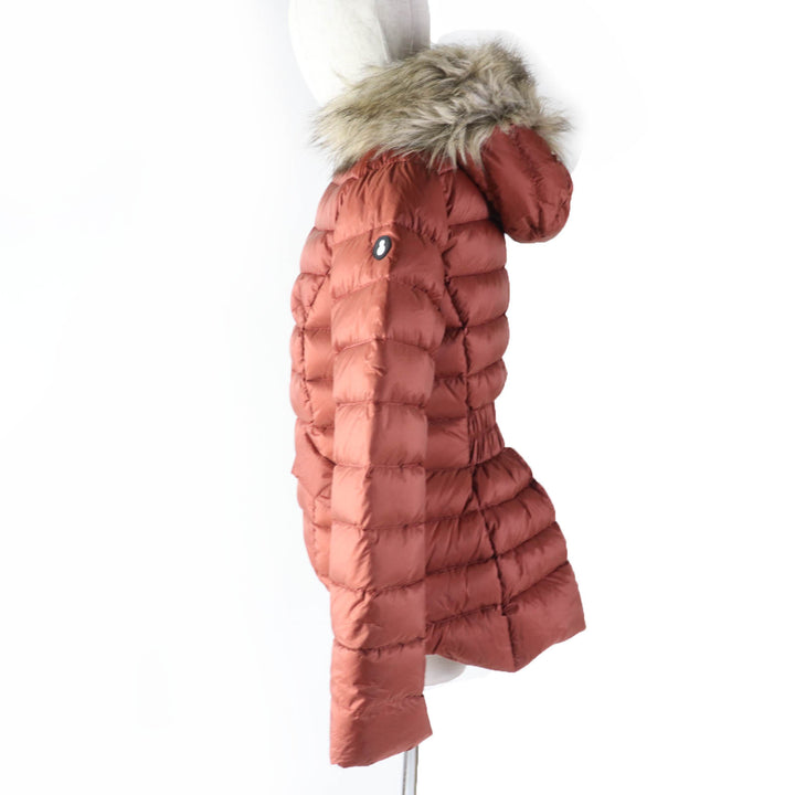 美品☆SNOWMAN NEW YORK スノーマン ニューヨーク TART ロゴワッペン・フェイクファー・フード付 ダウンジャケット オレンジ M 正規品