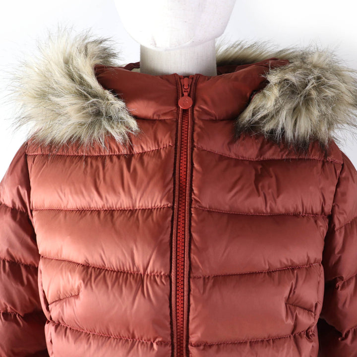美品☆SNOWMAN NEW YORK スノーマン ニューヨーク TART ロゴワッペン・フェイクファー・フード付 ダウンジャケット オレンジ M 正規品