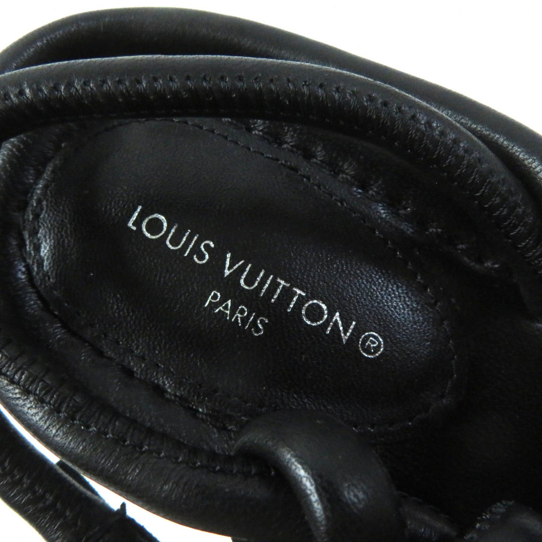 【ドンドン見直し】極美品★LOUIS VUITTON ルイヴィトン アイコンロゴ スクエアトゥ ストラップ レザー サンダル 黒35 伊製