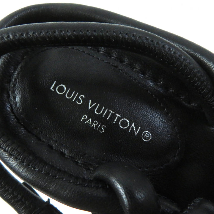 【ドンドン見直し】極美品★LOUIS VUITTON ルイヴィトン アイコンロゴ スクエアトゥ ストラップ レザー サンダル 黒35 伊製
