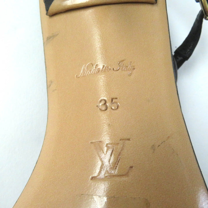 【ドンドン見直し】極美品★LOUIS VUITTON ルイヴィトン アイコンロゴ スクエアトゥ ストラップ レザー サンダル 黒35 伊製