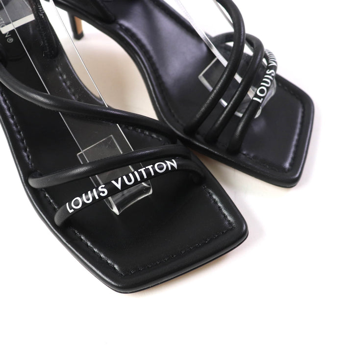 【ドンドン見直し】極美品★LOUIS VUITTON ルイヴィトン アイコンロゴ スクエアトゥ ストラップ レザー サンダル 黒35 伊製