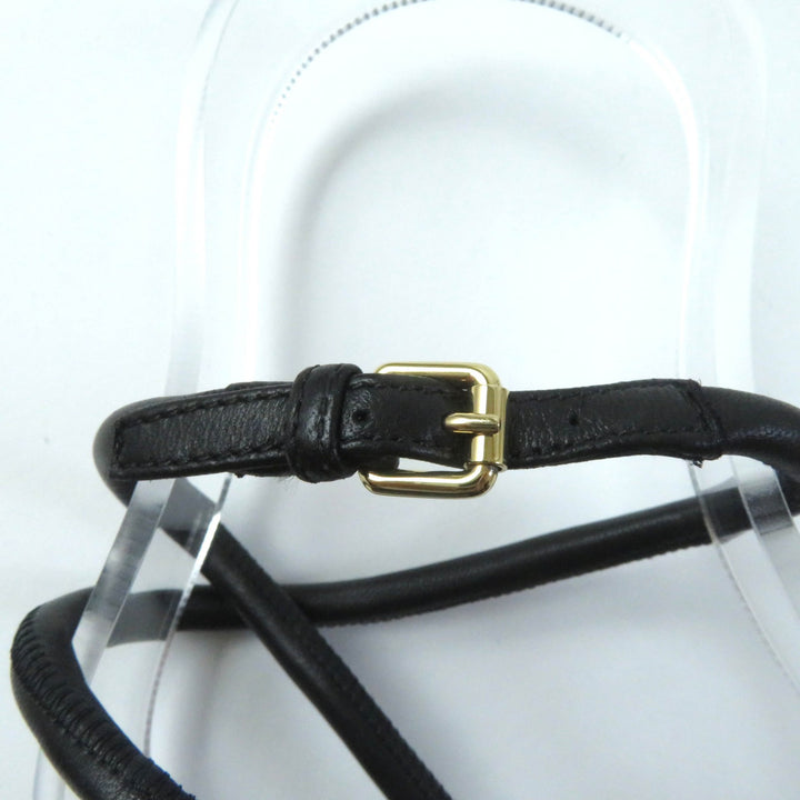 【ドンドン見直し】極美品★LOUIS VUITTON ルイヴィトン アイコンロゴ スクエアトゥ ストラップ レザー サンダル 黒35 伊製