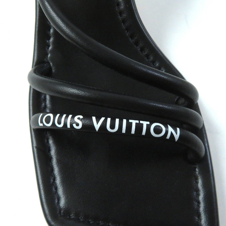 【ドンドン見直し】極美品★LOUIS VUITTON ルイヴィトン アイコンロゴ スクエアトゥ ストラップ レザー サンダル 黒35 伊製