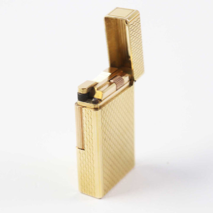 【ドンドン見直し】外装品◎Dupont デュポン ライン1 ロング ローラー式 スクエア型 ウェーブ柄 ガスライター ゴールド 仏製 着火不可