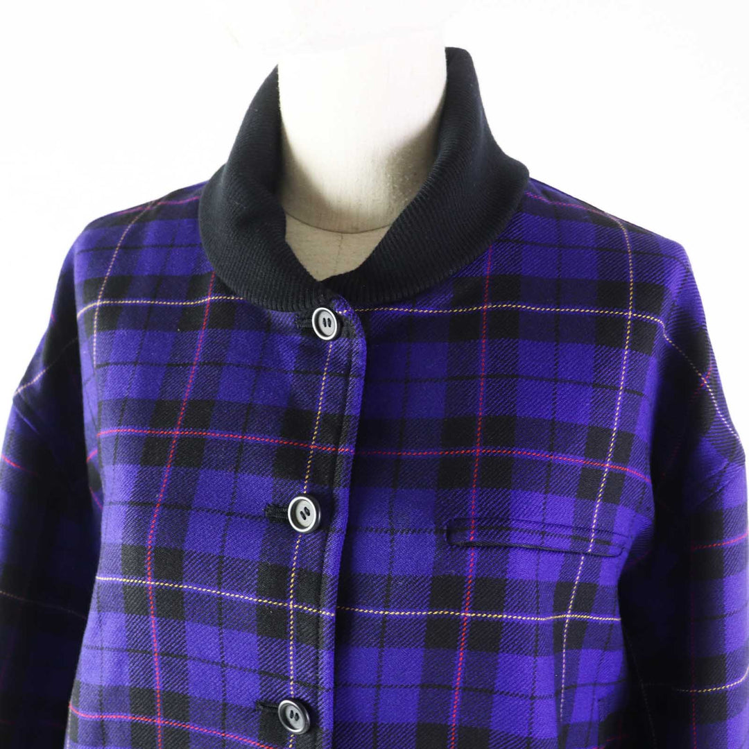 極美品◎Christian Dior クリスチャンディオール ヴィンテージ ウール 100％ チェック柄 ブルゾン パープル系 M レディース