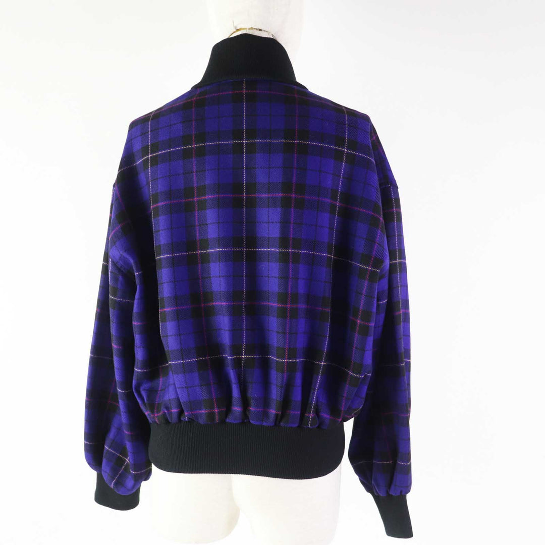 極美品◎Christian Dior クリスチャンディオール ヴィンテージ ウール 100％ チェック柄 ブルゾン パープル系 M レディース