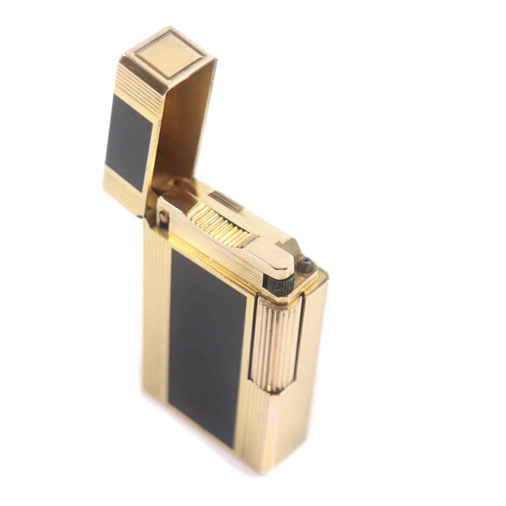 【ドンドン見直し】外装美品★Dupont デュポン ライン1 ロング ローラー式 ガス ライター ブラック ゴールド 仏製 着火不可