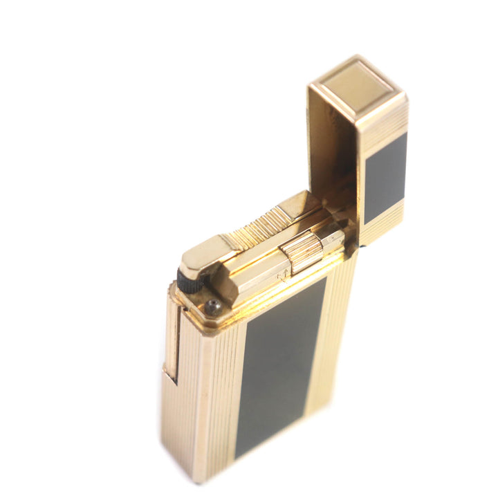 【ドンドン見直し】外装美品★Dupont デュポン ライン1 ロング ローラー式 ガス ライター ブラック ゴールド 仏製 着火不可