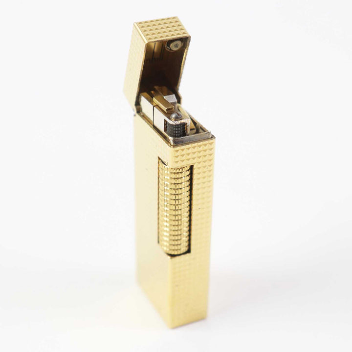 【ドンドン見直し】外装良品◎Dunhill ダンヒル ローラー式 スクエア型 ダイヤ柄 ガスライター ゴールド 箱付き スイス製 着火不可