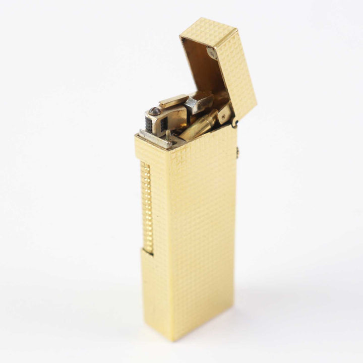【ドンドン見直し】外装良品◎Dunhill ダンヒル ローラー式 スクエア型 ダイヤ柄 ガスライター ゴールド 箱付き スイス製 着火不可