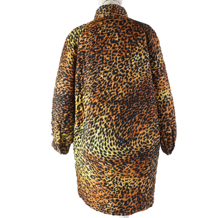 美品☆LEONARD FASHION レオナール ファッション 0328452 シルク100％ レオパード 中綿コート ブラウン ブラック 9AR 日本製 レディース