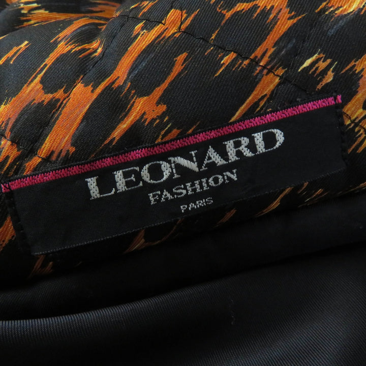 美品☆LEONARD FASHION レオナール ファッション 0328452 シルク100％ レオパード 中綿コート ブラウン ブラック 9AR 日本製 レディース