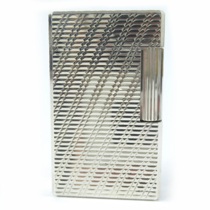 【ドンドン見直し】外装美品☆Dupont デュポン ライン1 ロング スクエア 総柄 ローラー式 ガスライター シルバー 仏製 着火不可
