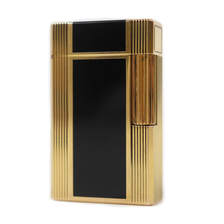【ドンドン見直し】外装良品★Dupont デュポン ライン1 ロング ラッカー ローラー式 ガス ライター ブラック ゴールド 仏製 着火不可