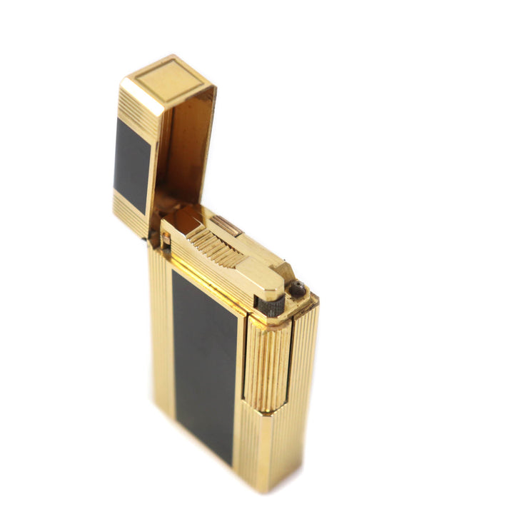 【ドンドン見直し】外装良品★Dupont デュポン ライン1 ロング ラッカー ローラー式 ガス ライター ブラック ゴールド 仏製 着火不可