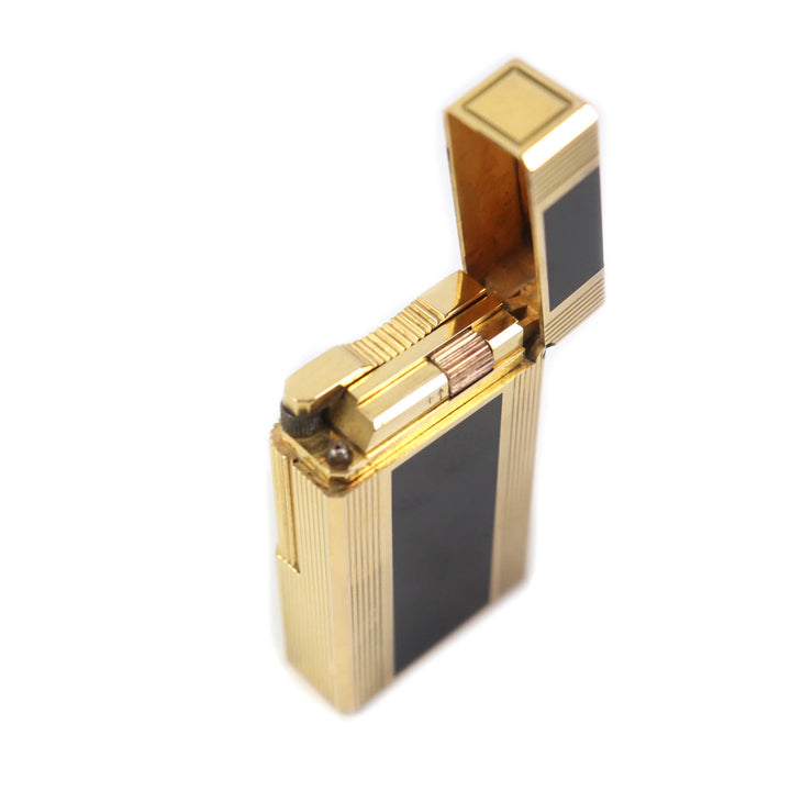 【ドンドン見直し】外装良品★Dupont デュポン ライン1 ロング ラッカー ローラー式 ガス ライター ブラック ゴールド 仏製 着火不可
