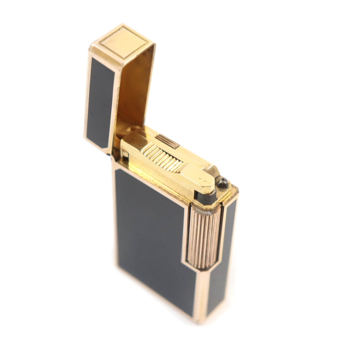 【ドンドン見直し】外装良品★Dupont デュポン ライン1 ラッカー ロング ローラー式 ガス ライター ブラック ゴールド 仏製 着火不可