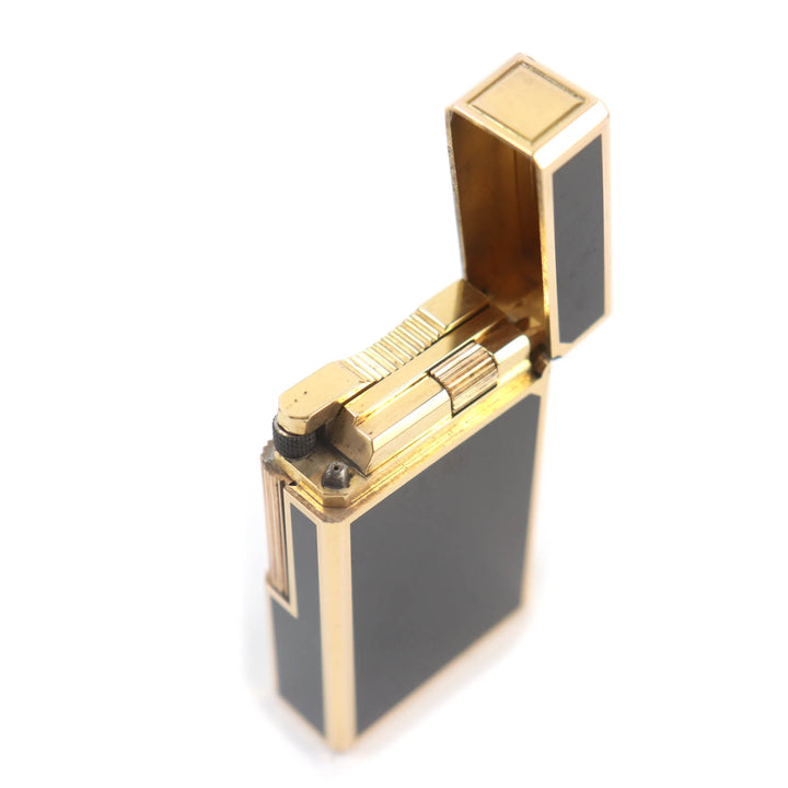 【ドンドン見直し】外装良品★Dupont デュポン ライン1 ラッカー ロング ローラー式 ガス ライター ブラック ゴールド 仏製 着火不可