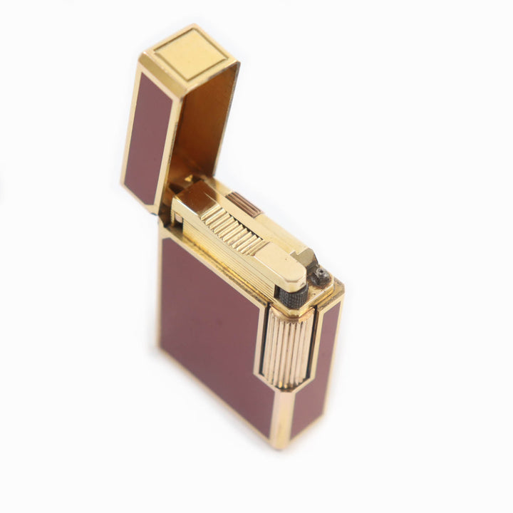 【ドンドン見直し】外装良品★Dupont デュポン ライン1 ラッカー ショート ローラー式 ガス ライター レッド ゴールド 仏製 着火不可