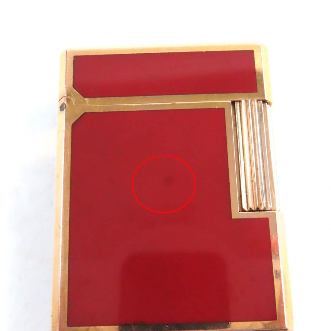 【ドンドン見直し】外装良品★Dupont デュポン ライン1 ラッカー ショート ローラー式 ガス ライター レッド ゴールド 仏製 着火不可