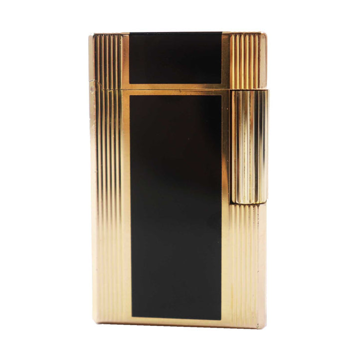 【ドンドン見直し】外装良品◎Dupont デュポン ライン1 ロング ローラー式 ラッカー ガスライター ブラック ゴールド 仏製 着火不可