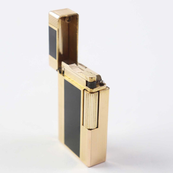 【ドンドン見直し】外装良品◎Dupont デュポン ライン1 ロング ローラー式 ラッカー ガスライター ブラック ゴールド 仏製 着火不可