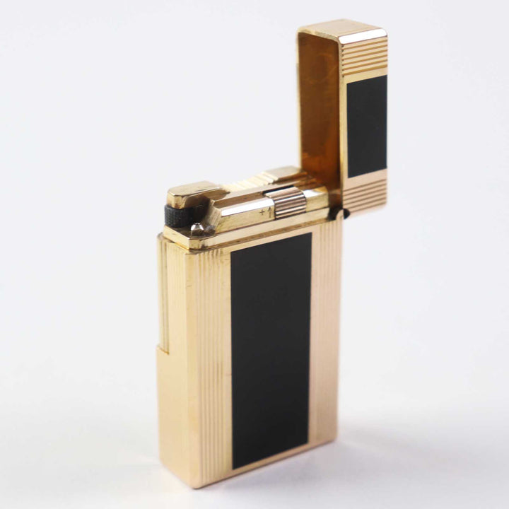 【ドンドン見直し】外装良品◎Dupont デュポン ライン1 ロング ローラー式 ラッカー ガスライター ブラック ゴールド 仏製 着火不可