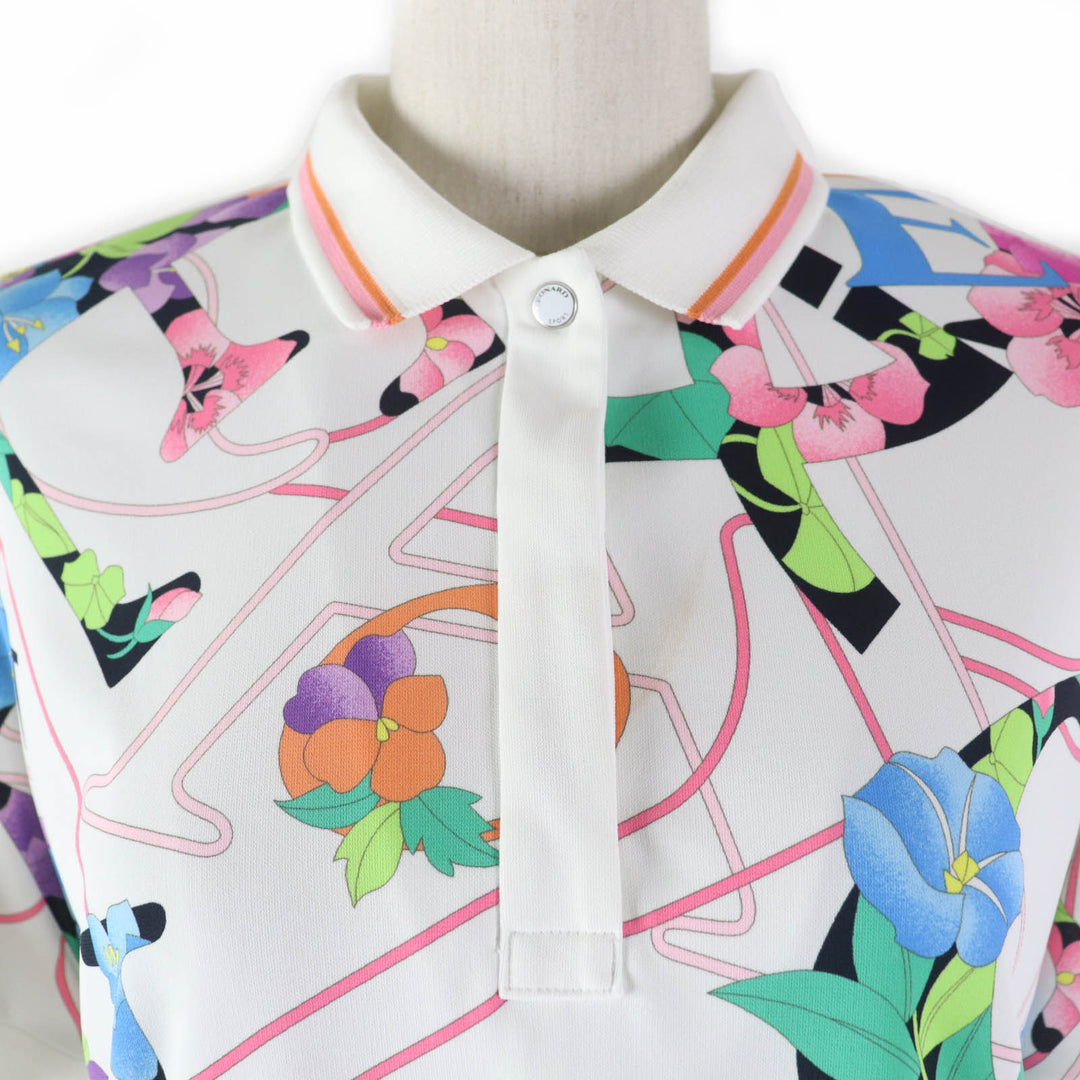 【ドンドン見直し】美品☆LEONARD SPORT レオナールスポーツ 0598541 ロゴボタン付 花柄 ロゴデザイン 半袖ポロシャツ 40 正規品