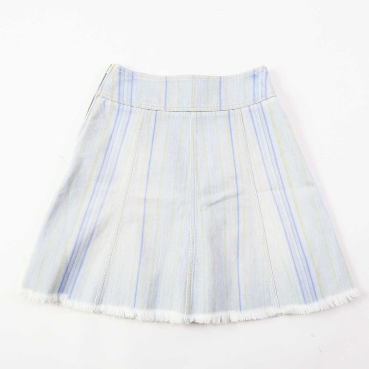 【ドンドン見直し】極美品◎CHANEL シャネル P58766 コットン ストライプ柄 裾カットオフ デニムスカート 34 伊製 正規品